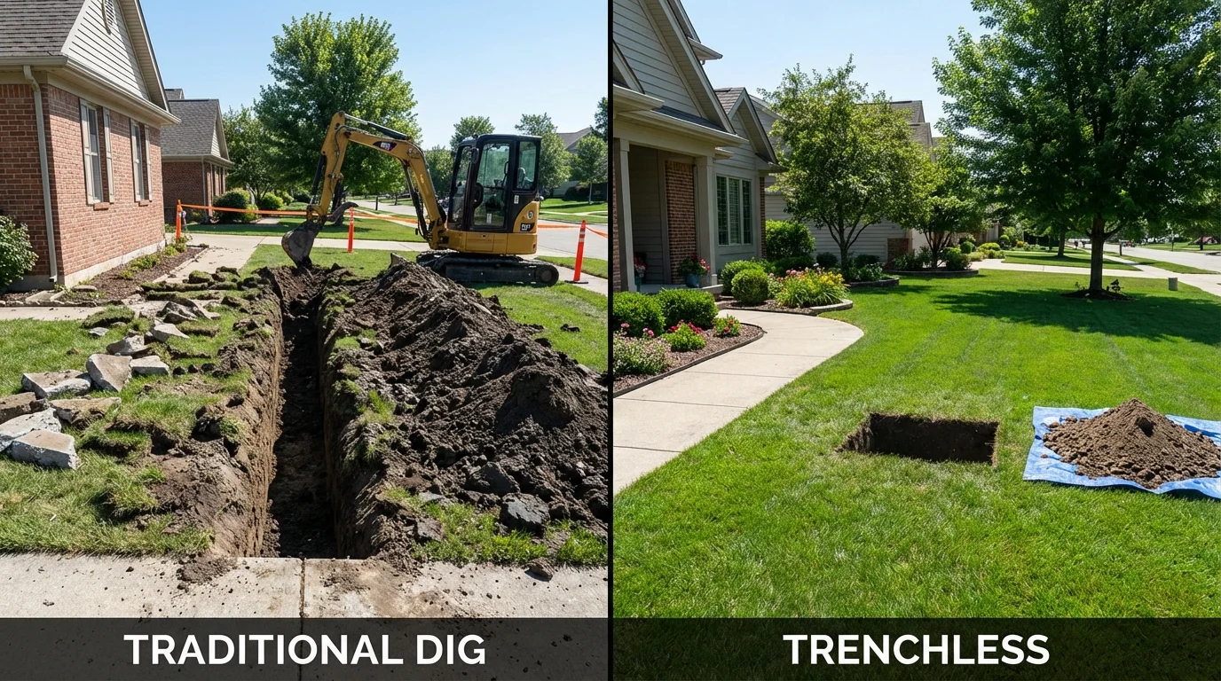 Trenchless sewer repair with minimal yard damage versus traditional excavation in Cascade, ID